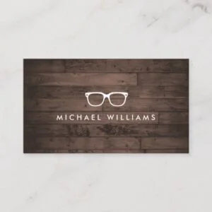 Rustic and Refined Eyeglasses Logo Brown Wood Business Card
