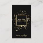 Scattered Faux Gold Confetti on Modern Black Business Card