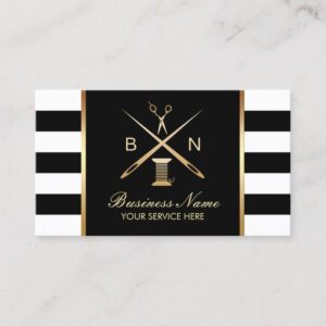 Sewing Seamstress Gold Thread & Needles Modern Business Card