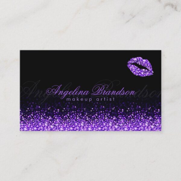 Shimmering Purple Lips Black Business Card
