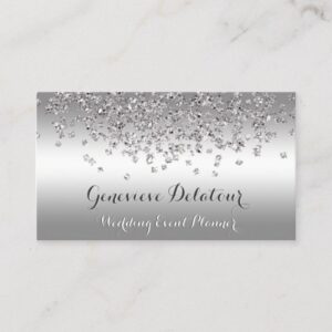 Silver Glitter Elegant Platinum  Event Planner Business Card