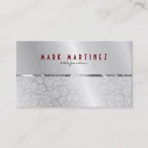 Silver Gray Metallic Design & Damasks- Monogramed Business Card