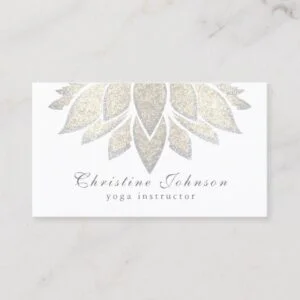 silver lotus flower mandala yoga instructor business card