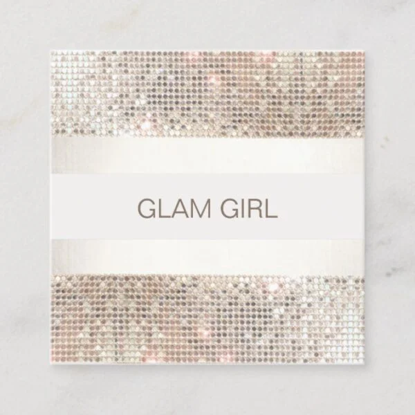 Silver Sequin Stripes Makeup Artist Square Business Card