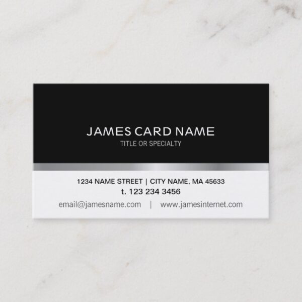 Simple Black/White Silver Line business card