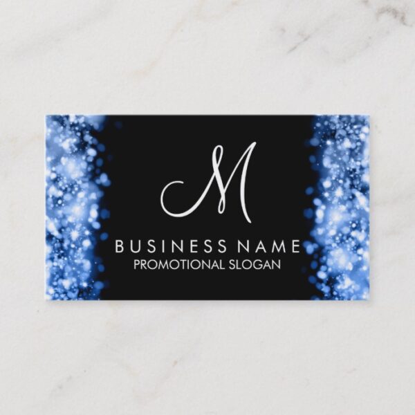 Simple Blue Lights Monogram Business Card