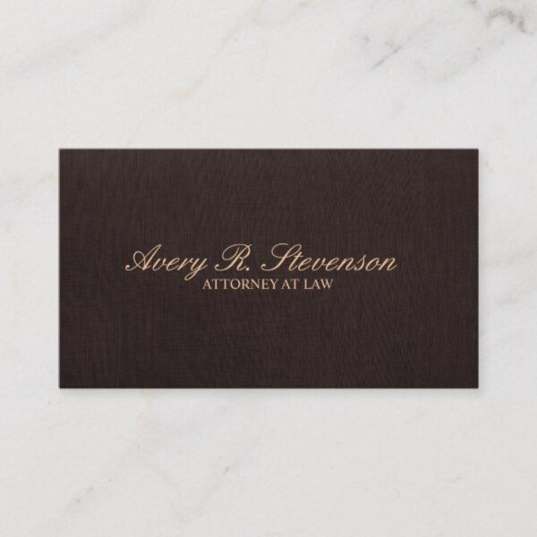 Simple Classic Attorney Dark Brown Linen Look Business Card