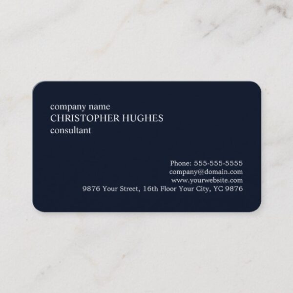Simple Classic Elegant Dark Blue Consultant Business Card
