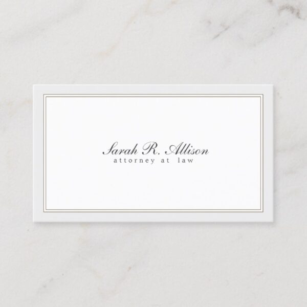 Simple Elegant Attorney White with Border Business Card