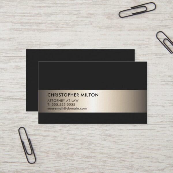 Simple Elegant Black Faux Metal Stripe Attorney Business Card