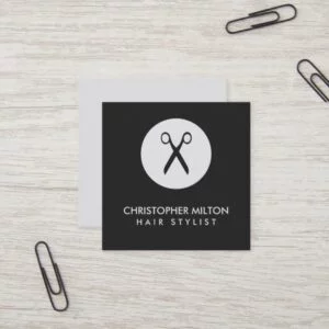 Simple Elegant Black Grey Hair Stylist Square Business Card