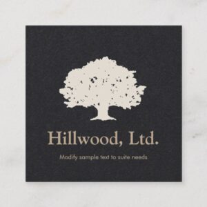 Simple Elegant Black White Classic Tree Logo Square Business Card