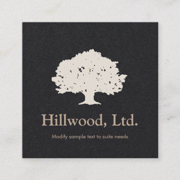 Simple Elegant Black White Classic Tree Logo Square Business Card