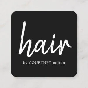Simple Elegant Black White Hair Stylist Square Business Card