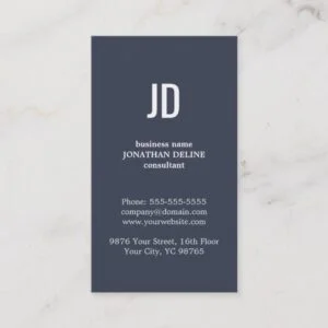 Simple Elegant Blue White Monogram Consultant Business Card