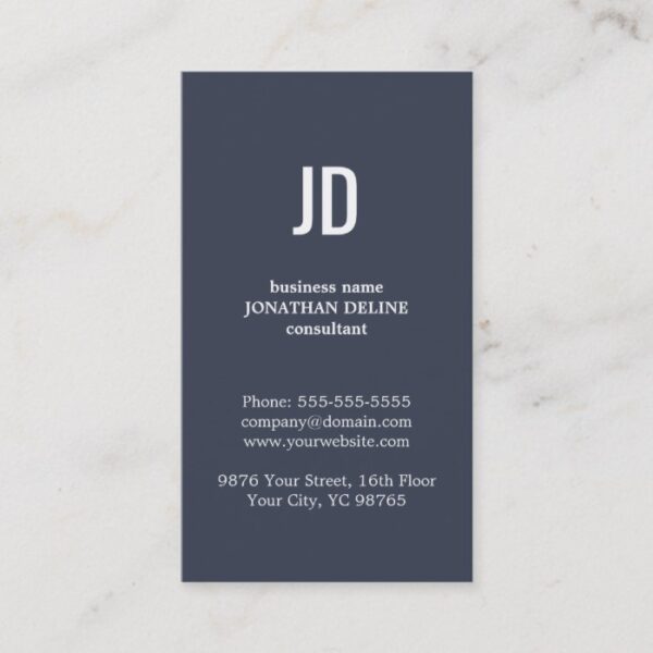 Simple Elegant Blue White Monogram Consultant Business Card