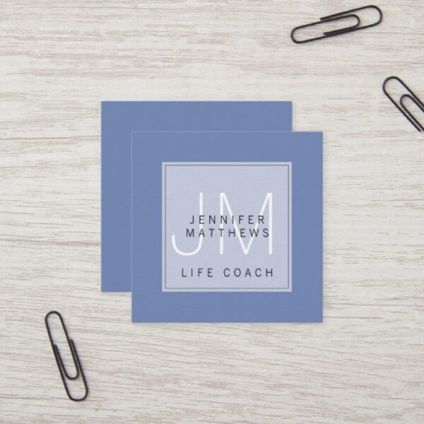 Simple Elegant Minimal Chic Monogram Life Coach Square Business Card