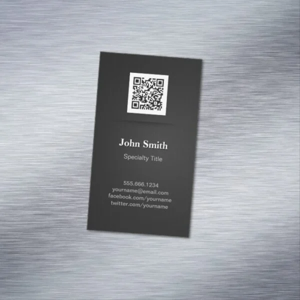 Simple Elegant Plain Black - Professional QR Code Business Card Magnet