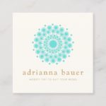 Simple Elegant Turquoise Blue Mandala Square Business Card
