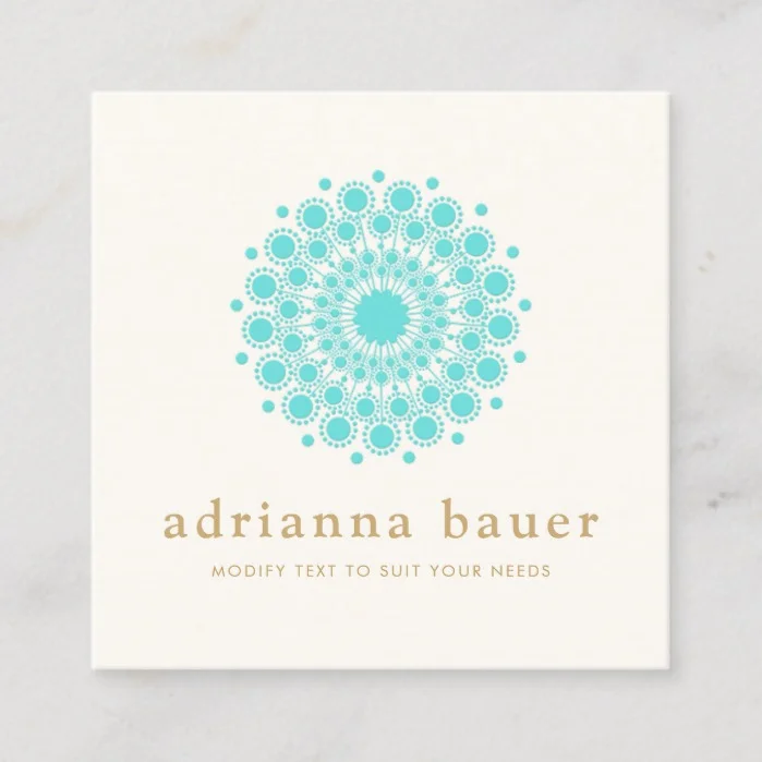 Simple Elegant Turquoise Blue Mandala Square Business Card