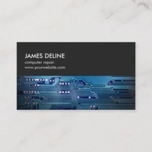 Simple Grey Blue Circuit Board Computer Repair Business Card
