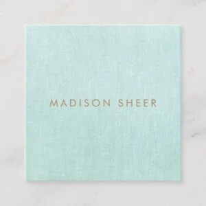 Simple, Light Turquoise Blue, Stylish Minimalist Square Business Card