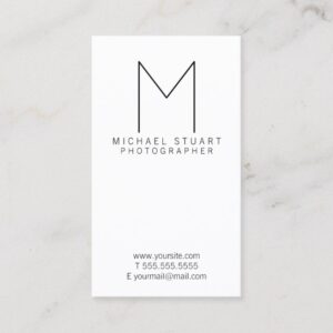 Simple Modern Minimalist Black and White Monogram Business Card