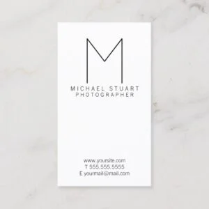 Simple Modern Minimalist Black and White Monogram Business Card