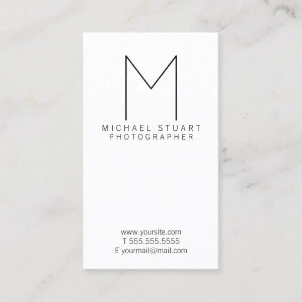 Simple Modern Minimalist Black and White Monogram Business Card
