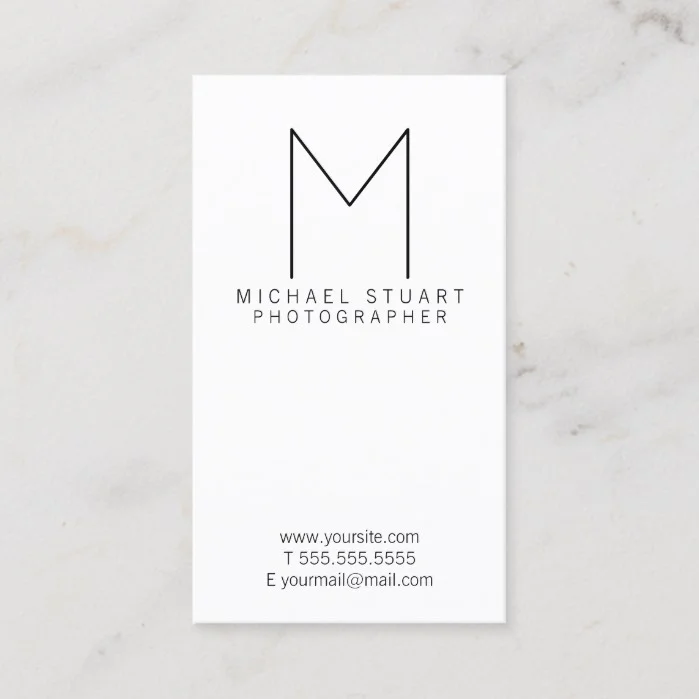 Simple Modern Minimalist Black and White Monogram Business Card
