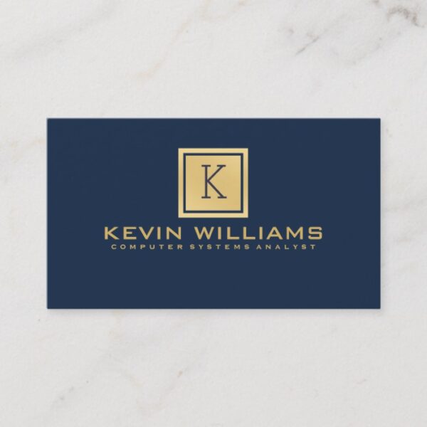 Simple Modern Navy Blue & Gold Geometric Accent Business Card