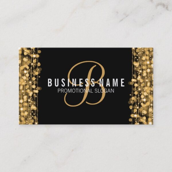 Simple Monogram Gold Lights & Sparkles Business Card