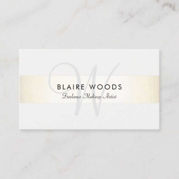 Simple Monogram Modern Gold White Striped Business Card