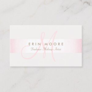Simple Monogram Modern Pink Striped Beauty Salon Business Card