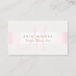 Simple Monogram Modern Pink Striped Beauty Salon Business Card