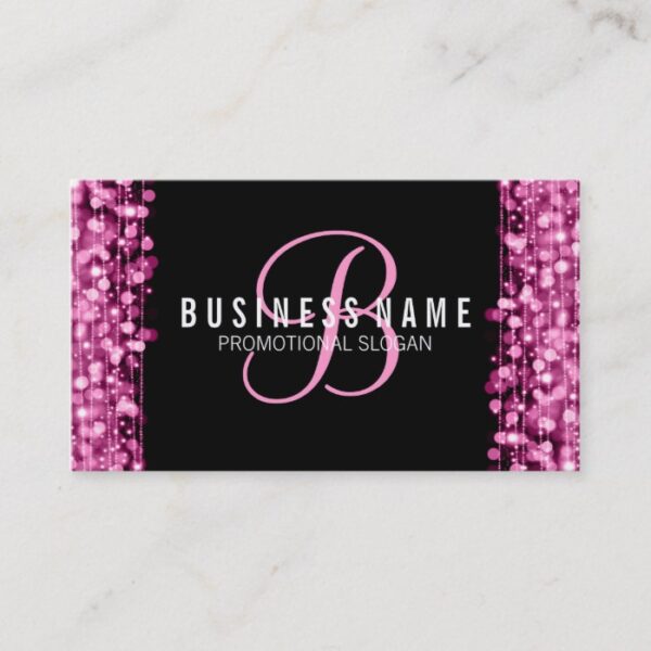 Simple Monogram Pink Lights & Sparkles Business Card