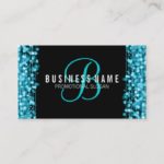 Simple Monogram Turquoise Lights & Sparkles Business Card