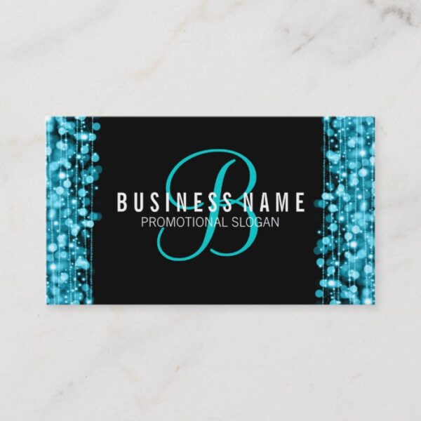 Simple Monogram Turquoise Lights & Sparkles Business Card