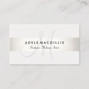 Simple Monogram White Modern FAUX Silver Striped Business Card