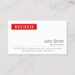 Simple Plain Red Label Architect Business Card