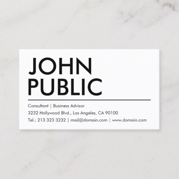 Simple Plain White Bold Name Business Card