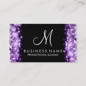Simple Purple Lights Monogram Business Card