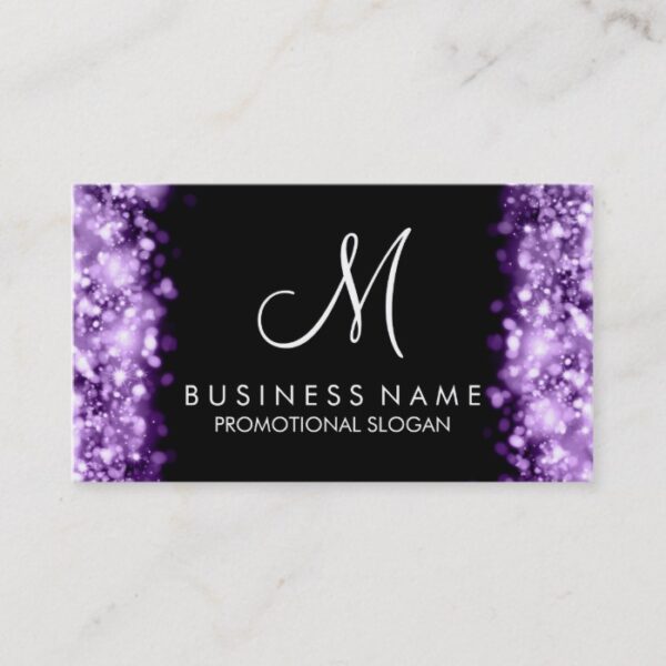 Simple Purple Lights Monogram Business Card