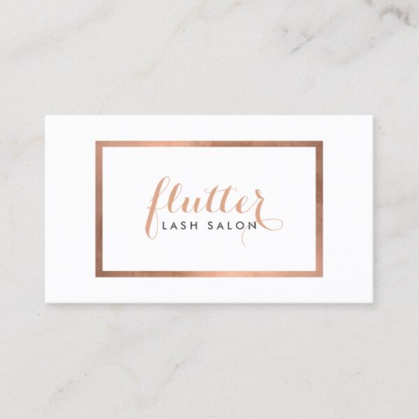 Simple Rose Gold Logo Lash Extensions Business Card