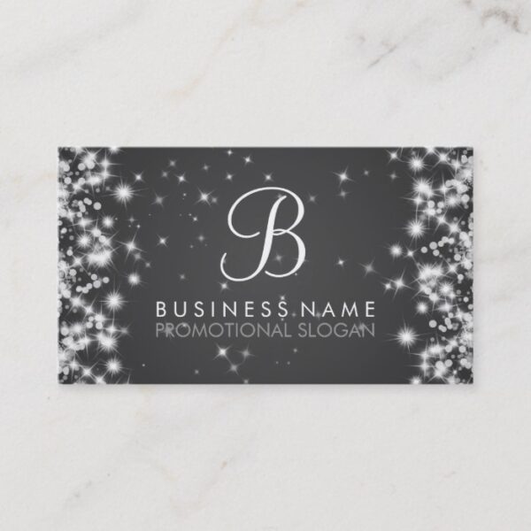 Simple Sparkle Monogram Black Business Card