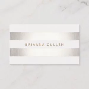 Simple Stylish FAUX Silver and White Striped Business Card