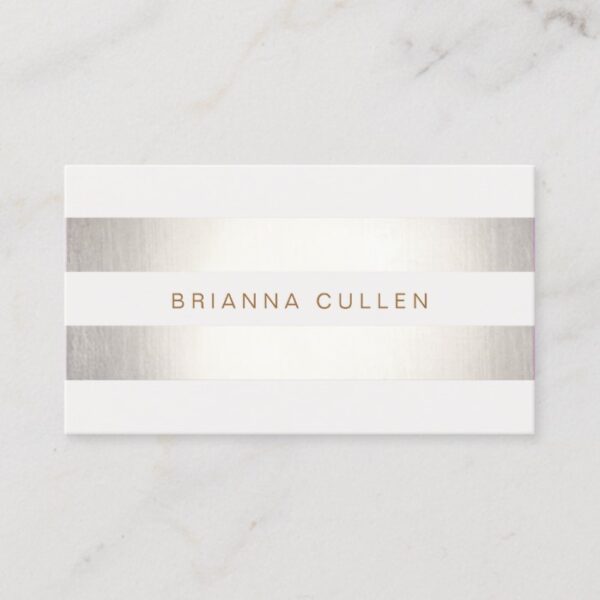 Simple Stylish FAUX Silver and White Striped Business Card