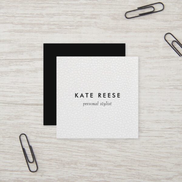 Simple Stylish White Leather Professional Stylist Square Business Card