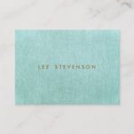 Simple, Turquoise Blue, Linen Look, Minimalist Business Card