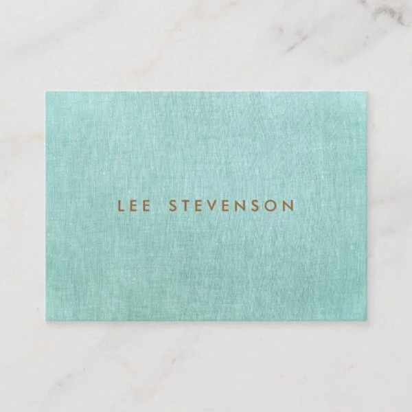 Simple, Turquoise Blue, Linen Look, Minimalist Business Card